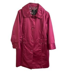 Dennis by Dennis Basso Fuchsia Pink Satin Trench Coat Jacket Barbiecore XS